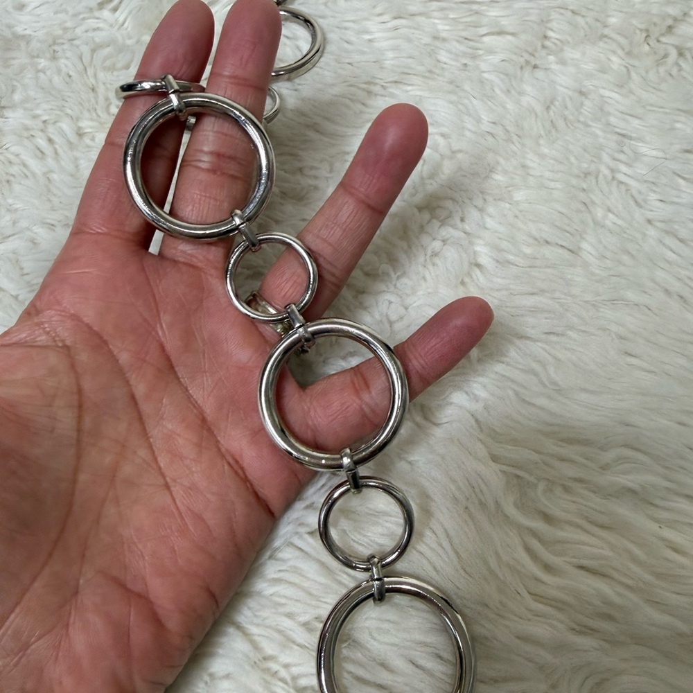 Vintage 90's Y2K Heavy Chunky Chain Waist Belt Silver O-ring Circle Link Adjusta - Picture 3 of 11